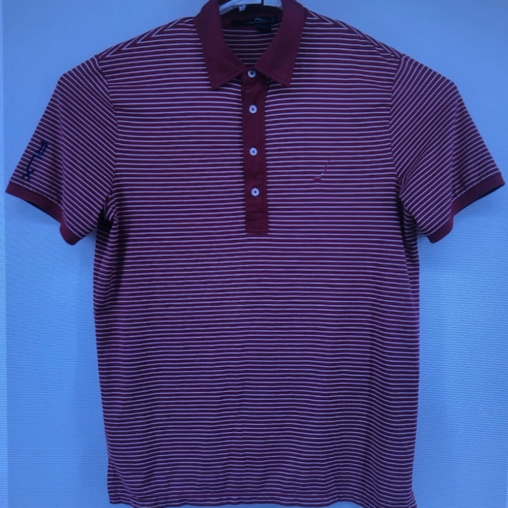 Men's Striped Polo Shirt in Burgundy and White